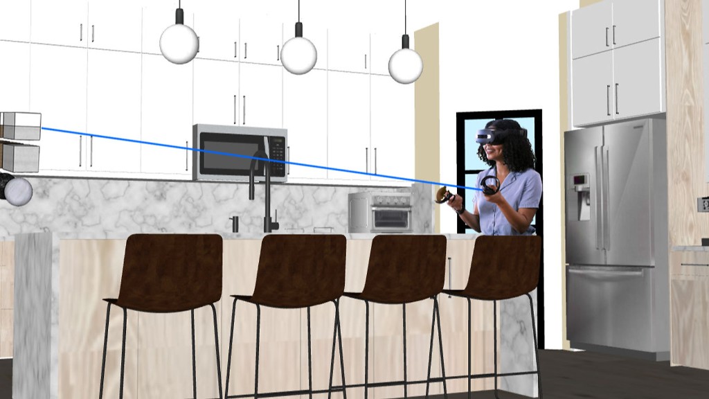 Client configuring kitchen finishes in immersive VR